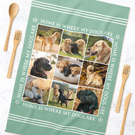 Custom Text Photo Collage Pet Dog Love Soft Green Kökshandduk