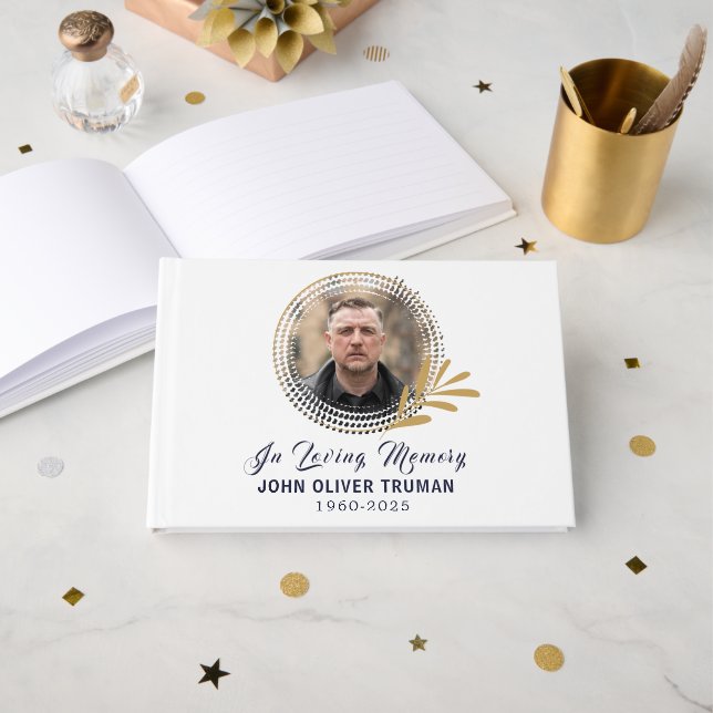 Custom Text Photo Memorial Funeral Leaves Gästböcker (Framsida öppen)