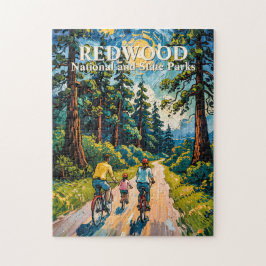 Custom Text Redwood Forest Family Cycling Colorful Pussel