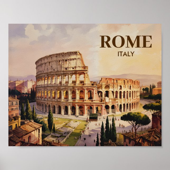 Custom Text Rome Italy Colosseum Retro Watercolor Poster (Framsidan)