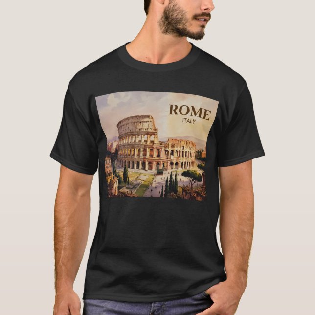 Custom Text Rome Italy Colosseum Retro Watercolor T Shirt (Framsida)