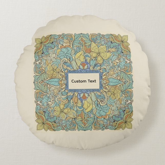 Custom Text Round Zentangle Mandala Pillow Rund Kudde (Framsidan)