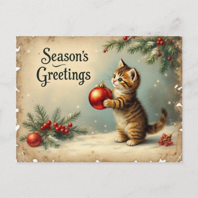 Custom Text Season’s Greetings Kitten Postcard Helg Vykort (Framsida)