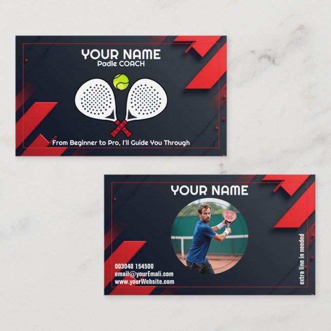 🎾Custom text,  Smash & Serve Custom Padel Coach Visitkort (Fram/baksida)