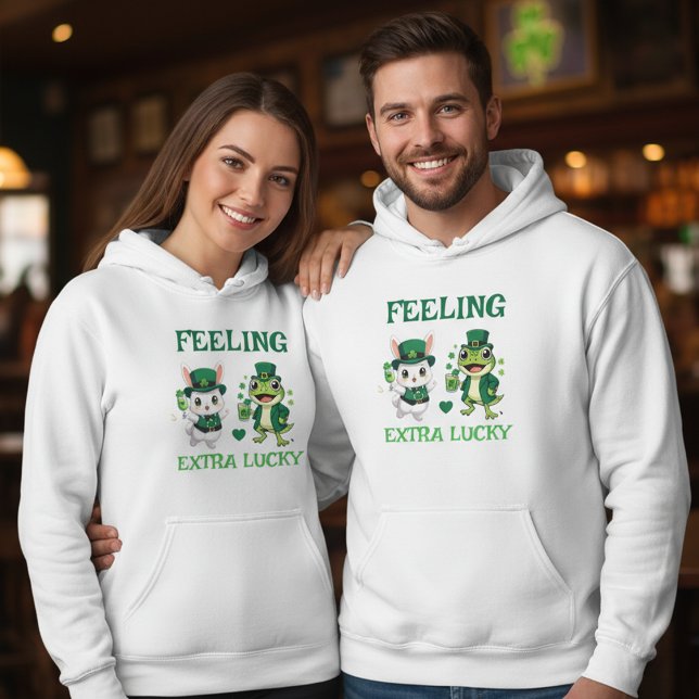 Custom Text St. Patrick's Day Frog and Bunny Hoodie (Skapare uppladdad)