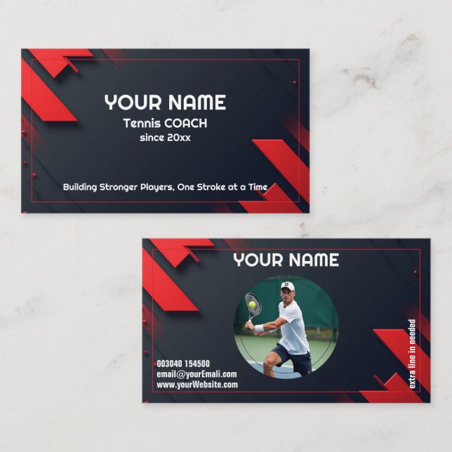 🎾Custom text,  Stroke by Stroke Tennis Coach Visitkort (Fram/baksida)
