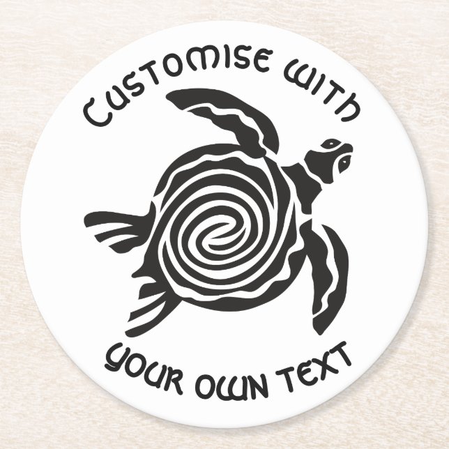 Custom Text Tribal Turtle Design  Underlägg Papper Rund (Framsidan)