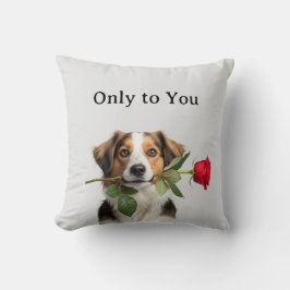 custom text valentine dog holding rose portrait kudde