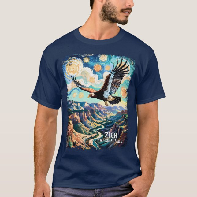 Custom Text Vibrant Zion Canyon Bird Condor Retro T Shirt (Framsida)