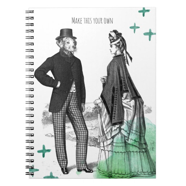 CUSTOM TEXT : Victorian Gentleman + Lady NoteBook Anteckningsbok (Framsidan)