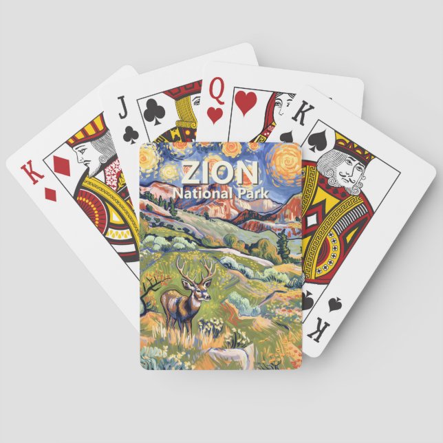 Custom Text Zion Animal Deer Colorful Landscape Casinokort (Baksidan)