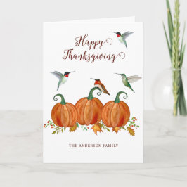 Custom Thanksgiving Hummingbirds and Pumpkins Helgkort