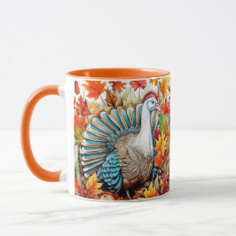 Custom Thanksgiving Turkey Autumn Leaves Mugg
