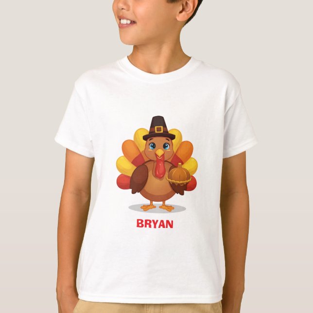 Custom Thanksgiving Turkey Kids T Shirt (Framsida)