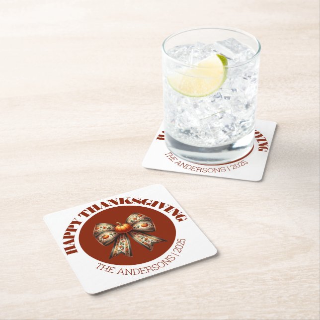 Custom Thanksgiving white &brown elegant Pumpkins Underlägg Papper Kvadrat (Insitu)