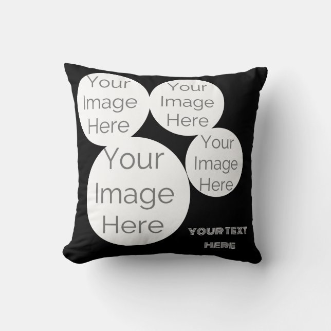 custom Throw Pillow 4 photo text template black Kudde (Framsida)