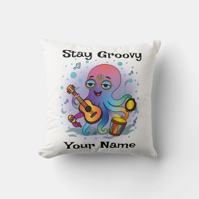 Custom Throw Pillow | Retro Octopus | Name & Text Kudde (Framsida)