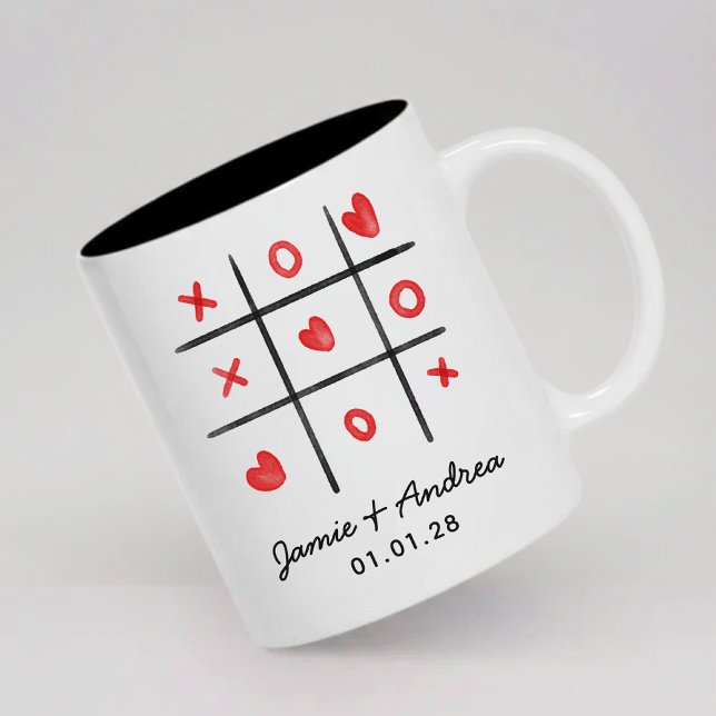 Custom Tic Tac Toe Mug Valentine Gift for Couple Två-Tonad Mugg (Personalized girlfriend boyfriend gift mug, Custom valentine mug gift for husband and wife)