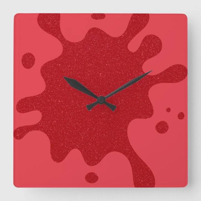 Custom Tomato Red Ink Splash Wall Clock Fyrkantig Klocka (Framsida)