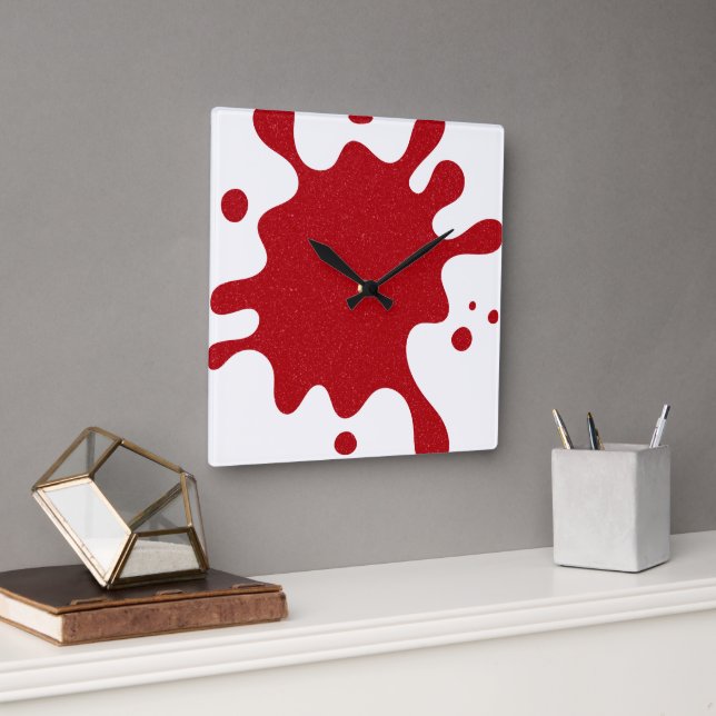 Custom Tomato Red Splash White Wall Clock Fyrkantig Klocka (Kontor)