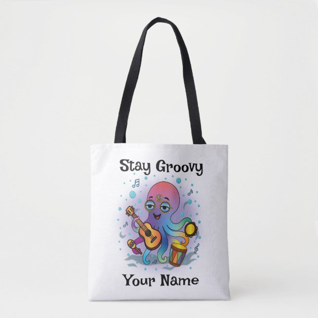 Custom Tote Bag | Retro Octopus | Name & Text Tygkasse (Framsida)