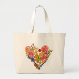 Custom Tote Bag  with watercolor heart Jumbo Tygkasse