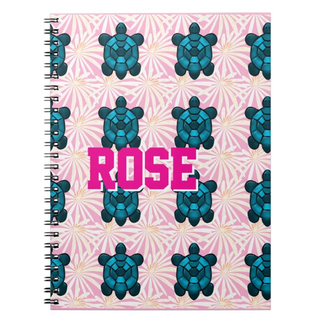 Custom Tropical Turtle Floral Pattern Seamless  Anteckningsbok (Framsidan)