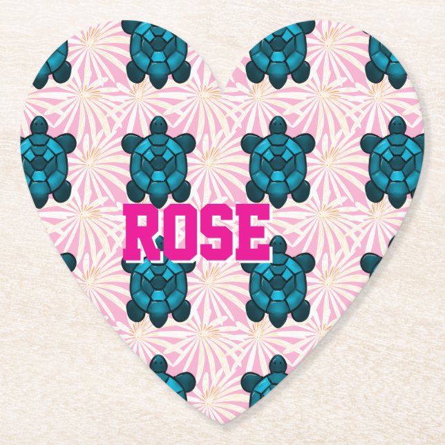 Custom Tropical Turtle Floral Pattern Seamless  Underlägg Papper (Framsida)