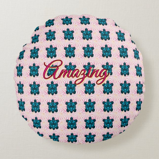 Custom turtle pattern Sherpa Blanket Rund Kudde (Framsidan)