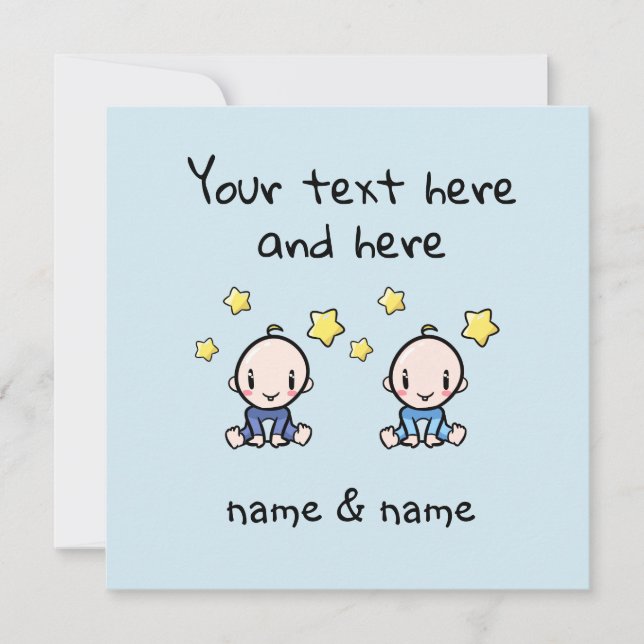 Custom Twin Baby Boys Congratulations w. Names,  Kort (Framsida)