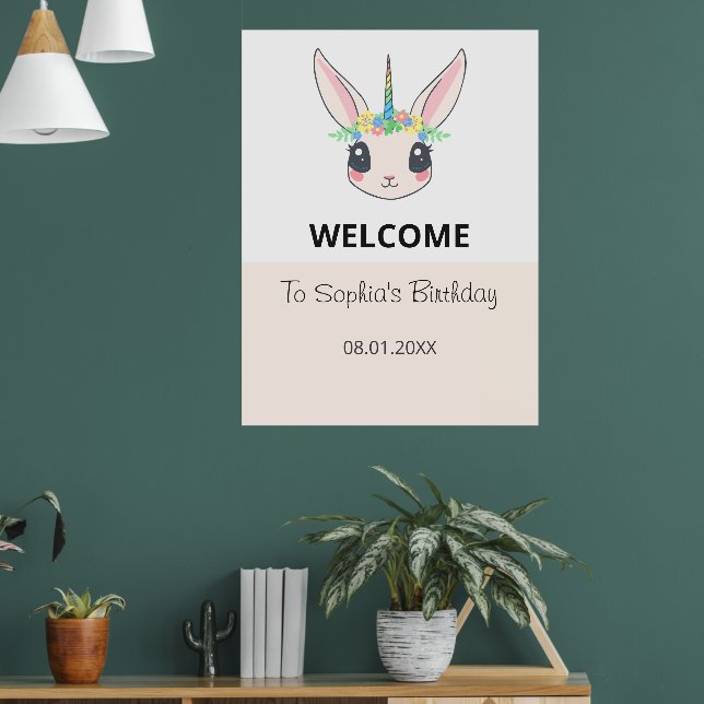 Custom Unicorn Cute Pink Birthday Party  Poster (Vardagsrum 1)
