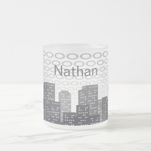 Custom Urban Cityscape Shades of Grey Personalised Frostad Glasmugg (Center)