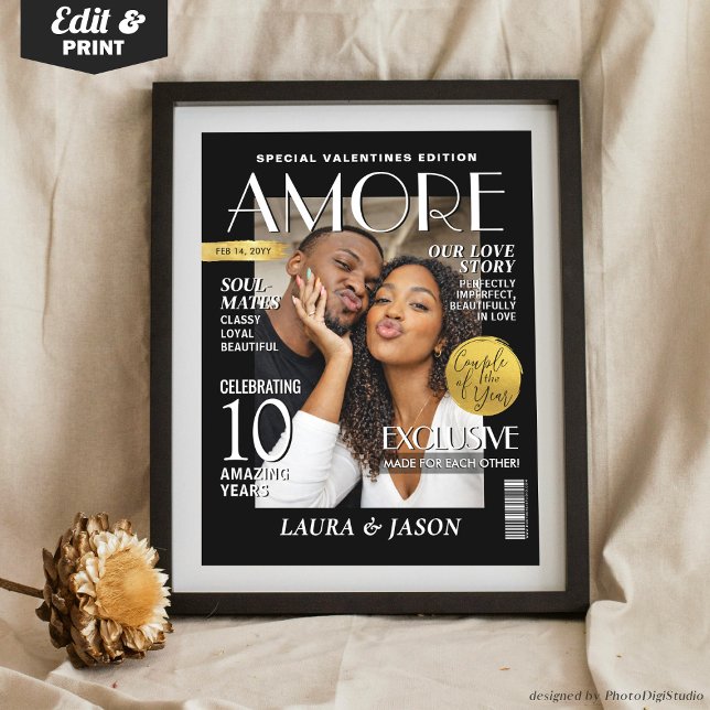 Custom Valentine Magazine Cover, Modern Couple Poster (Custom Valentine Magazine Cover, Modern Couple Poster Unique Valentines Day Gift)