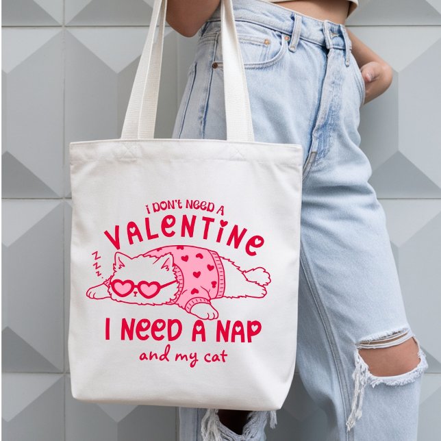 Custom Valentine Nap and Cat Funny Tote Bag Tygkasse (Skapare uppladdad)
