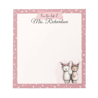 Custom Valentine Notepad Cute Pink Llama & Hearts Anteckningsblock