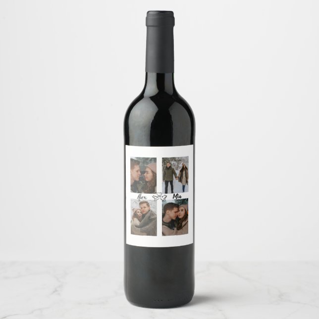 Custom Valentine Wine Label with Multiple Photos Vinflaska Etikett (Framsida)