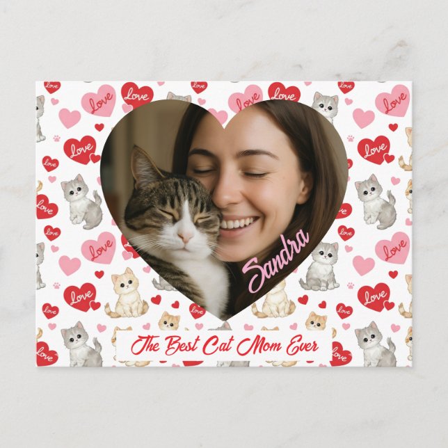 Custom Valentine's Day Cat Mom Heart Photo  Vykort (Framsida)