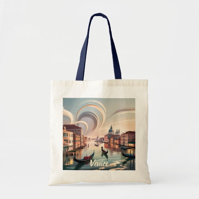 Custom Venice Italy Gondola Canal Watercolor Retro Tygkasse (Framsidan)