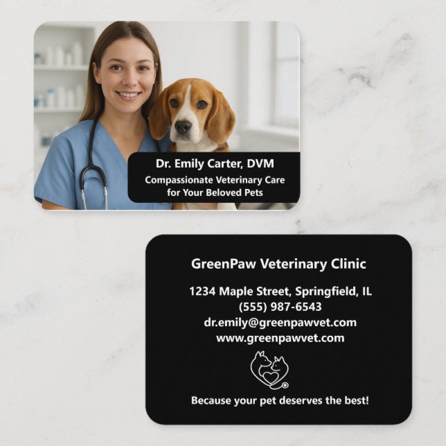 Custom Veterinarian Business Card with Photo  Visitkort (Fram/baksida)