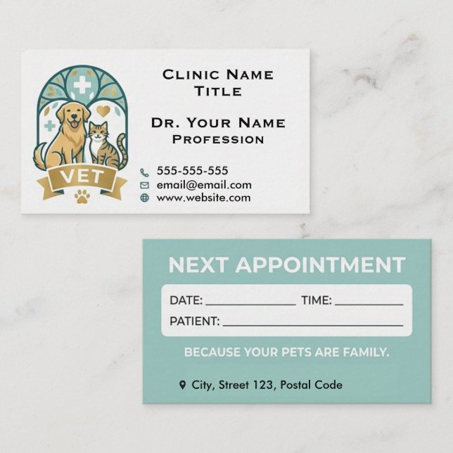 Custom Veterinary & Appointment Reminder  Visitkort (Fram/baksida)