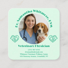 Custom Veterinary Business Card with Photo Fyrkantigt Visitkort
