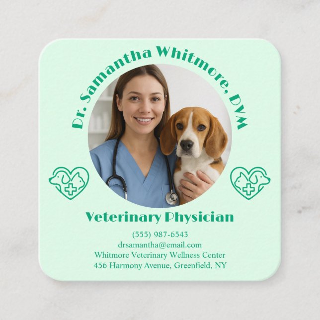 Custom Veterinary Business Card with Photo  Fyrkantigt Visitkort (Framsida)