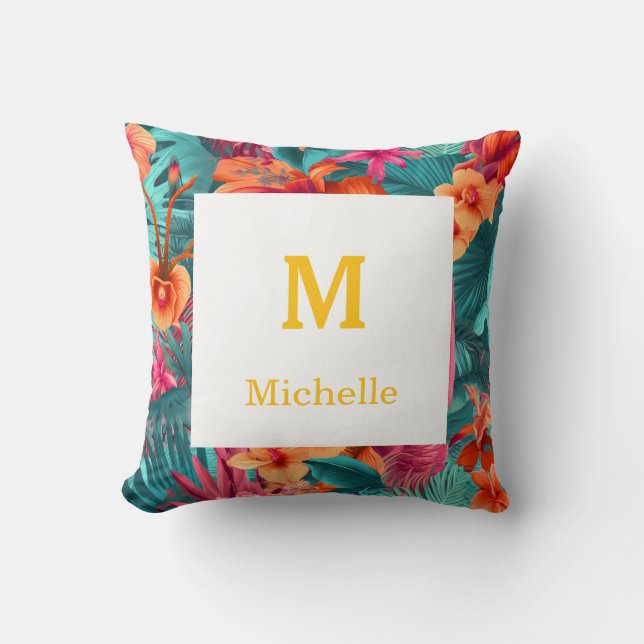 Custom Vibrant Floral Beauty Tropical Interior Kudde (Framsida)