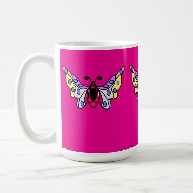 Custom Vibrant Modern Folk Butterfly Art Kaffemugg (Vänster)