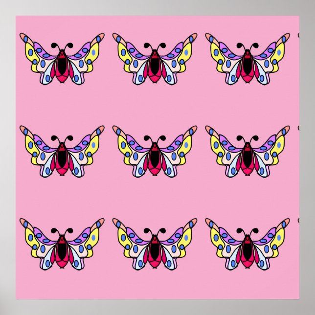 Custom Vibrant Modern Folk Butterfly Art Poster (Framsidan)