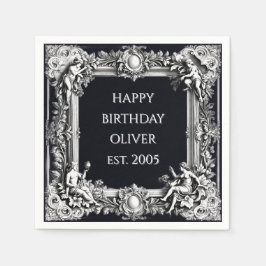 Custom Victorian Scroll Frame Napkin – black Pappersservett