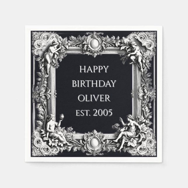 Custom Victorian Scroll Frame Napkin – black Pappersservett (Framsidan)