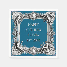 Custom Victorian Scroll Frame Napkin – dark blue Pappersservett