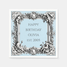 Custom Victorian Scroll Frame Napkin – pale blue Pappersservett