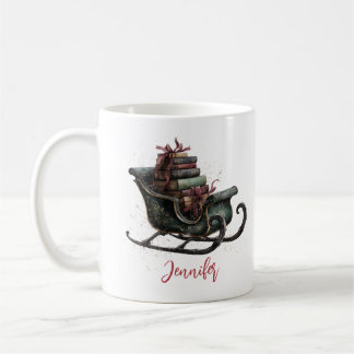 Custom Vintage Christmas Sleigh with Books Kaffemugg